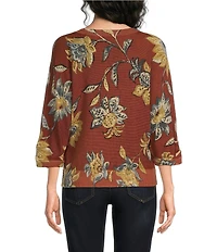 Democracy Floral Round Neck 3/4 Dolman Sleeve Sweater