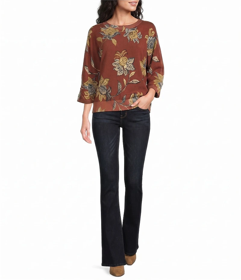 Democracy Floral Round Neck 3/4 Dolman Sleeve Sweater