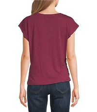 Democracy Floral Scoop Neck Cap Sleeve Asymmetrical Side Ruched Tee Top