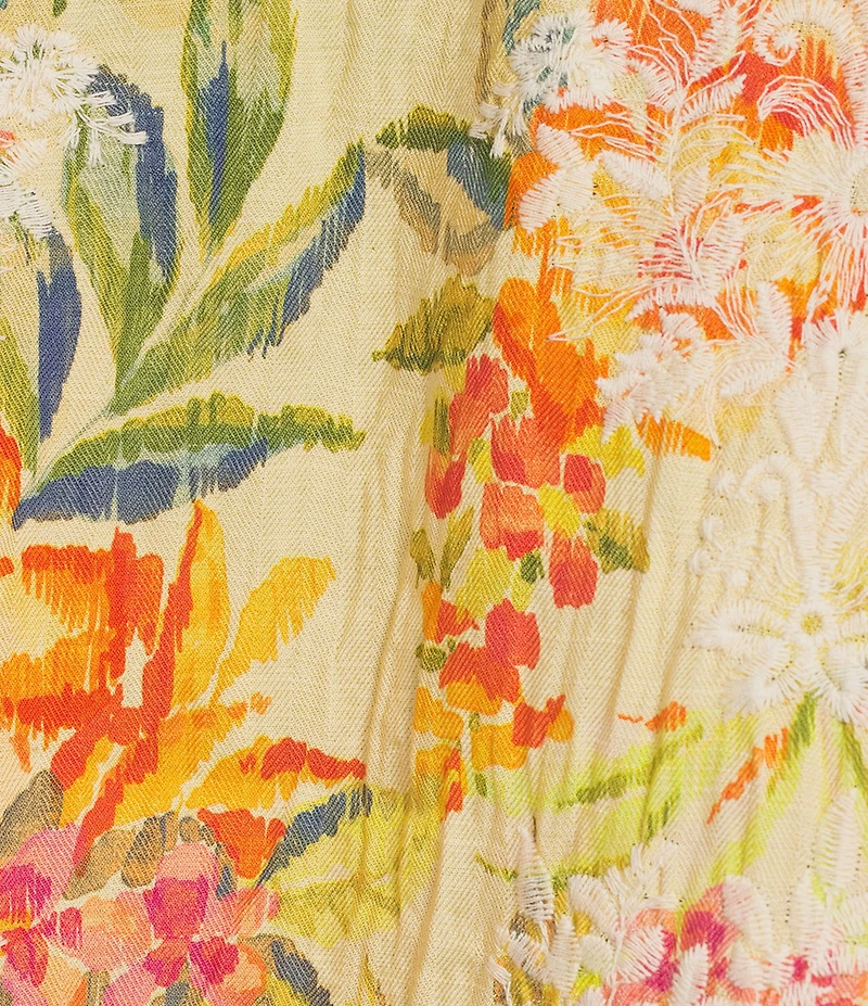 Democracy Floral V-Neck 3/4 Sleeve Crochet Peplum Top