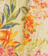 Democracy Floral V-Neck 3/4 Sleeve Crochet Peplum Top