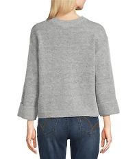 Democracy Jacquard Floral Wool Blend Ribbed Round Neck Long Sleeve Sweater