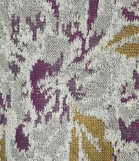 Democracy Jacquard Floral Wool Blend Ribbed Round Neck Long Sleeve Sweater