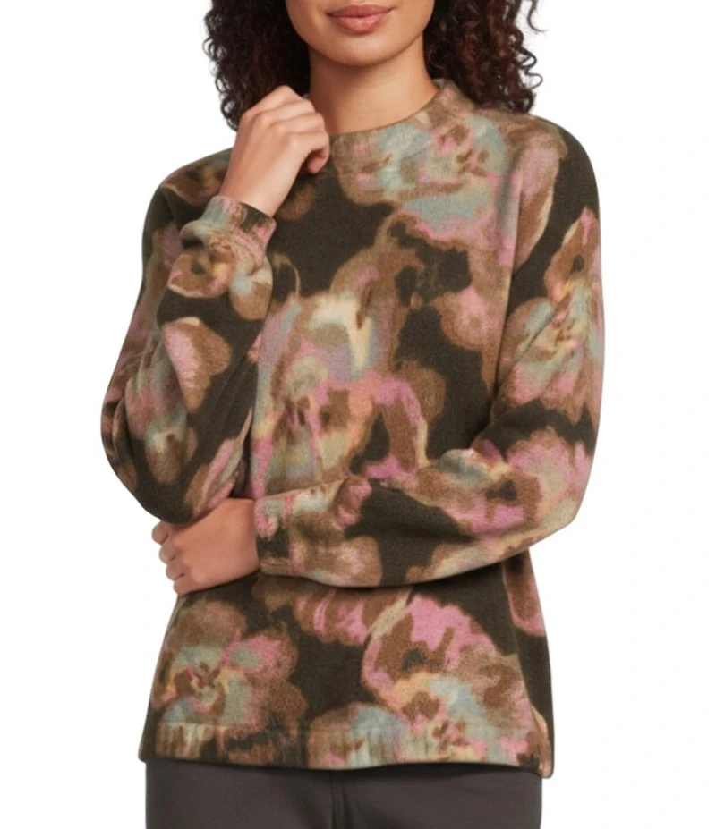 Democracy Knit Floral Mock Neck Long Sleeve Sweater