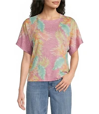 Democracy Knit Floral Scoop Neck Short Dolman Sleeve Top