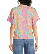 Democracy Knit Floral Scoop Neck Short Dolman Sleeve Top