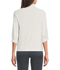 Democracy Knit Mock Neck Pleated Elbow Sleeve Chest Pocket Top