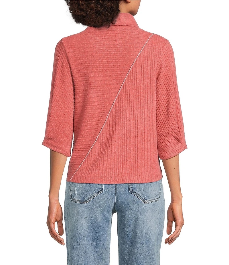Democracy Knit Mock Neck Pleated Elbow Sleeve Chest Pocket Top