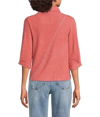 Democracy Knit Mock Neck Pleated Elbow Sleeve Chest Pocket Top