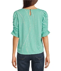 Democracy Knit Printed Scoop Neck Elbow Sleeve Top