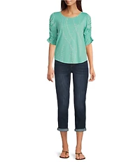 Democracy Knit Printed Scoop Neck Elbow Sleeve Top