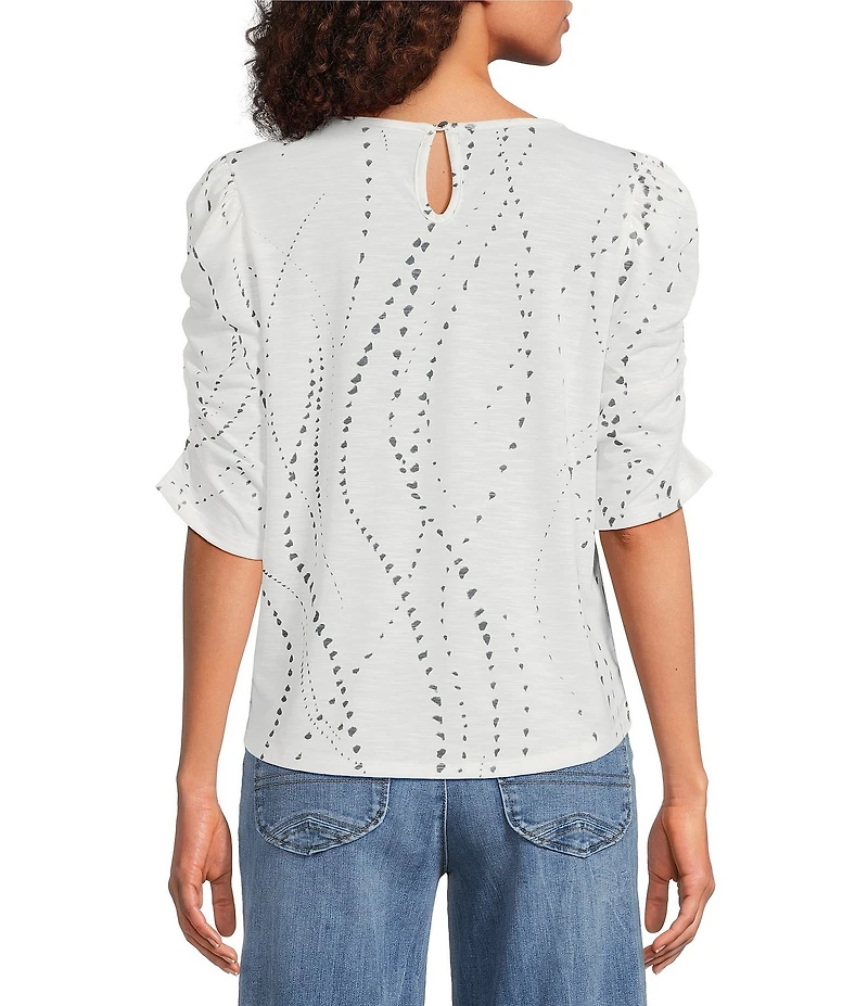 Democracy Knit Printed Scoop Neck Elbow Sleeve Top