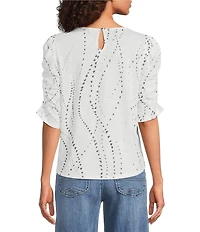 Democracy Knit Printed Scoop Neck Elbow Sleeve Top