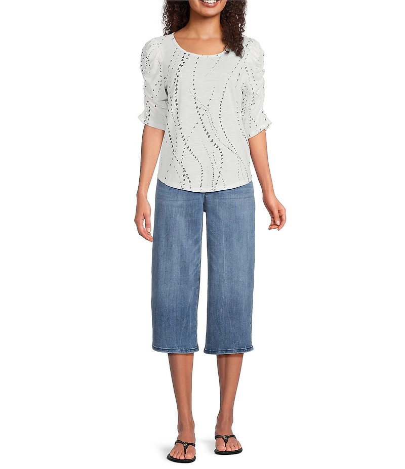 Democracy Knit Printed Scoop Neck Elbow Sleeve Top