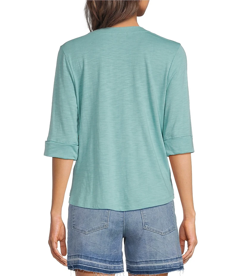 Democracy Knit Split V-Neck Elbow Sleeve Top