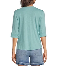 Democracy Knit Split V-Neck Elbow Sleeve Top