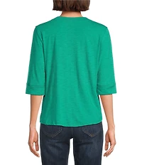 Democracy Knit Split V-Neck Elbow Sleeve Top