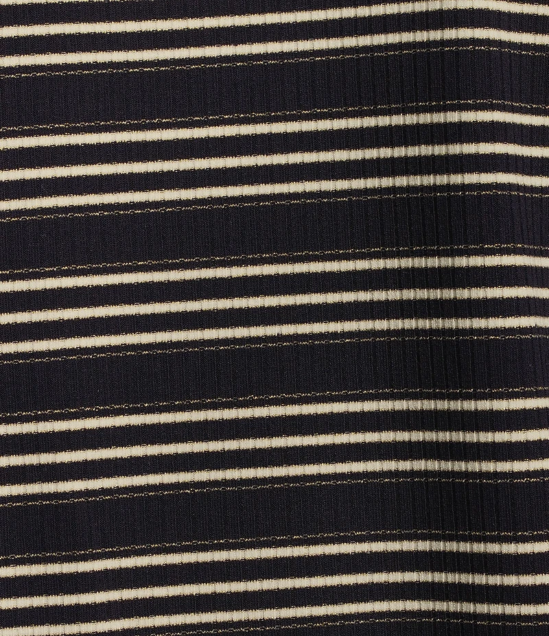 Democracy Knit Stripe Lace up Yoke Detail Scoop Neck 3/4 Sleeve Top