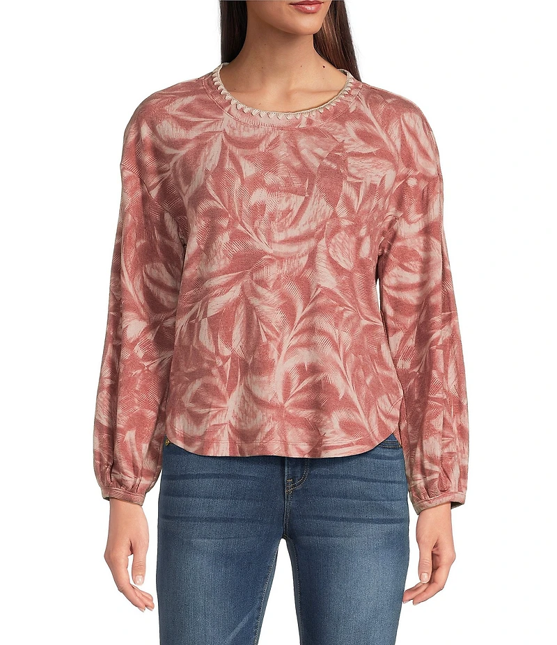 Democracy Knit Tie-Dye Embroidered Scoop Neck Long Sleeve Top