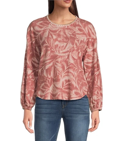 Democracy Knit Tie-Dye Embroidered Scoop Neck Long Sleeve Top