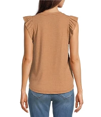 Democracy Lurex Stripe Crew Neck Ruffle Cap Sleeve Knit Top