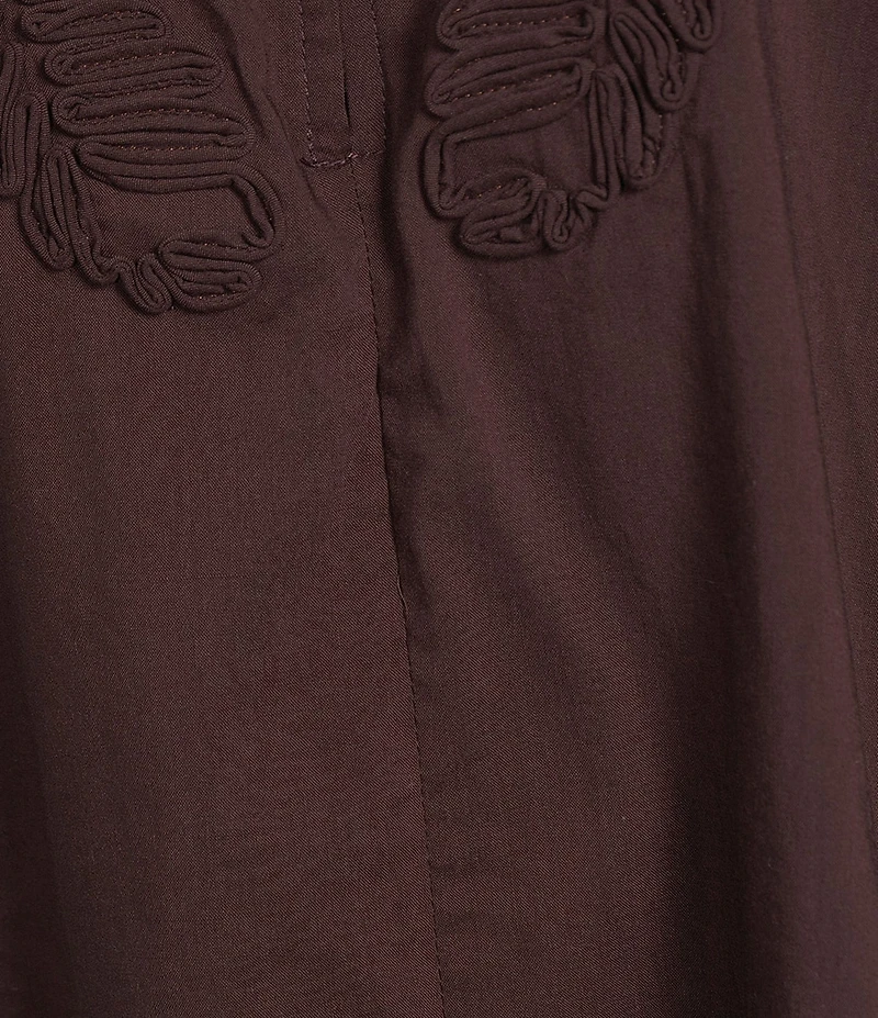 Democracy Mixed Media Embroidered Soutache Ruffle Split V-Neck 3/4 Blouson Sleeve Top