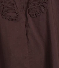 Democracy Mixed Media Embroidered Soutache Ruffle Split V-Neck 3/4 Blouson Sleeve Top