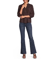 Democracy Mixed Media Embroidered Soutache Ruffle Split V-Neck 3/4 Blouson Sleeve Top