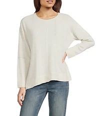 Democracy Mixed-Media Scoop Neck Long Sleeve Asymmetric Hem Knit Top