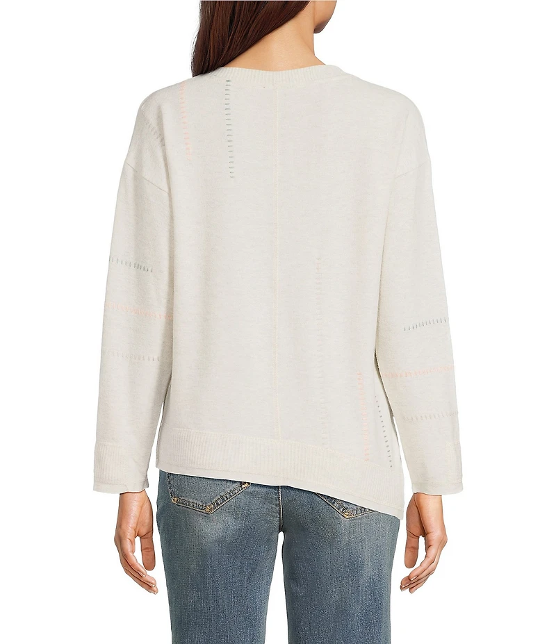 Democracy Mixed-Media Scoop Neck Long Sleeve Asymmetric Hem Knit Top