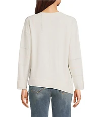 Democracy Mixed-Media Scoop Neck Long Sleeve Asymmetric Hem Knit Top