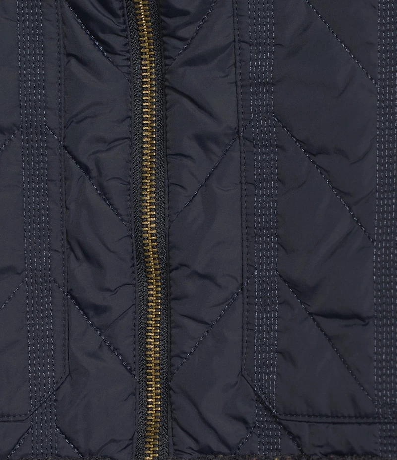 Democracy Mixed-Media Stand Collar Long Sweater Sleeve Zip-Front Quilted Vest Jacket