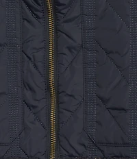 Democracy Mixed-Media Stand Collar Long Sweater Sleeve Zip-Front Quilted Vest Jacket