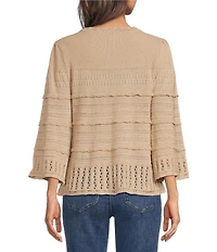 Democracy Mixed Stitch Round Neck 3/4 Bell Sleeve Sweater