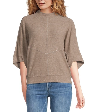Democracy Mock Neck 3/4 Dolman Sleeve Banded Hem Knit Top