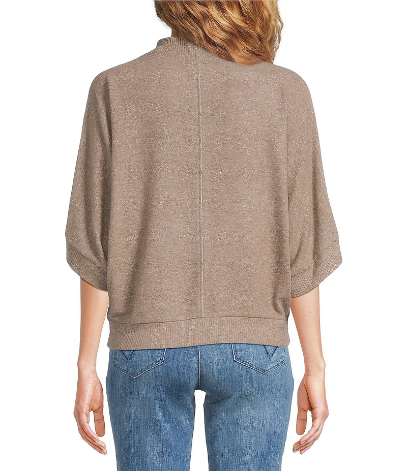 Democracy Mock Neck 3/4 Dolman Sleeve Banded Hem Knit Top