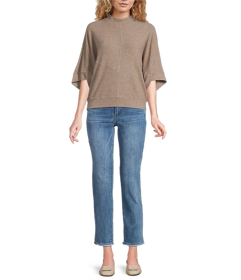Democracy Mock Neck 3/4 Dolman Sleeve Banded Hem Knit Top