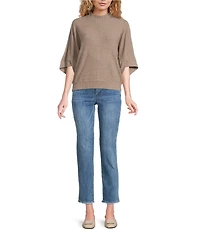 Democracy Mock Neck 3/4 Dolman Sleeve Banded Hem Knit Top