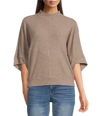 Democracy Mock Neck 3/4 Dolman Sleeve Banded Hem Knit Top