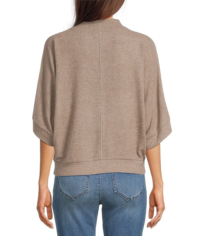 Democracy Mock Neck 3/4 Dolman Sleeve Banded Hem Knit Top