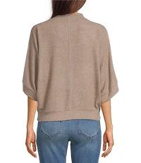 Democracy Mock Neck 3/4 Dolman Sleeve Banded Hem Knit Top