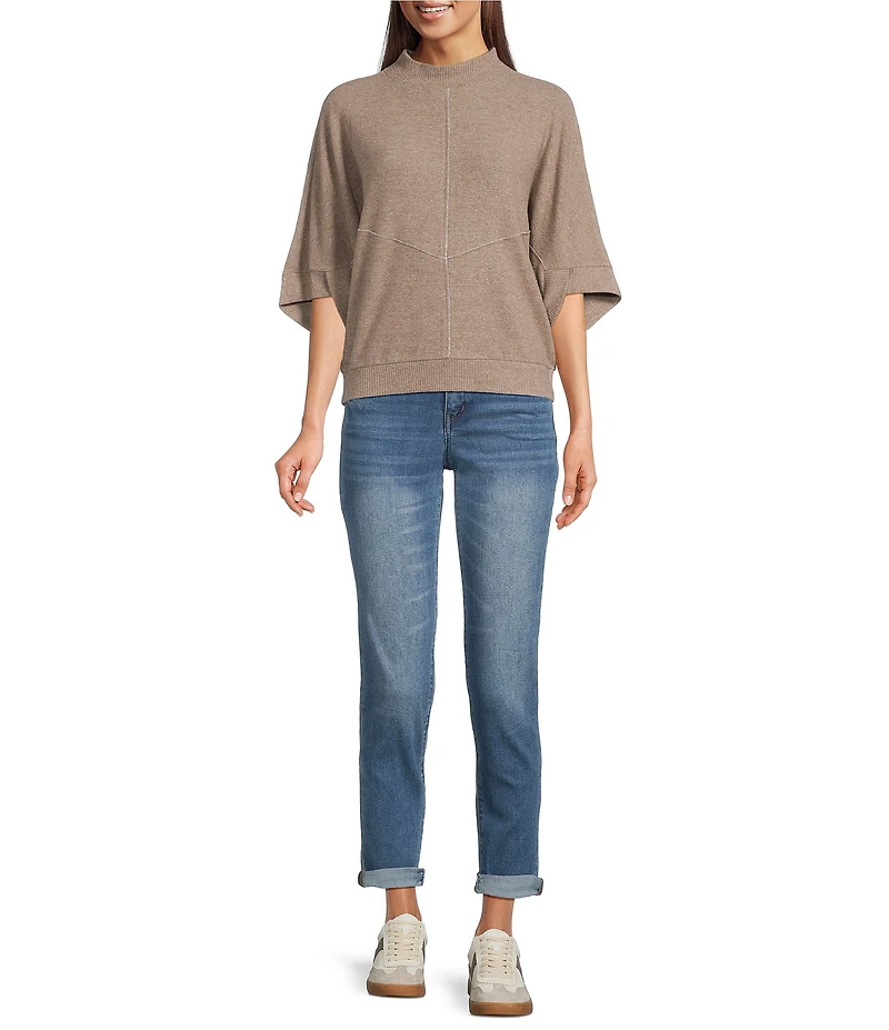 Democracy Mock Neck 3/4 Dolman Sleeve Banded Hem Knit Top