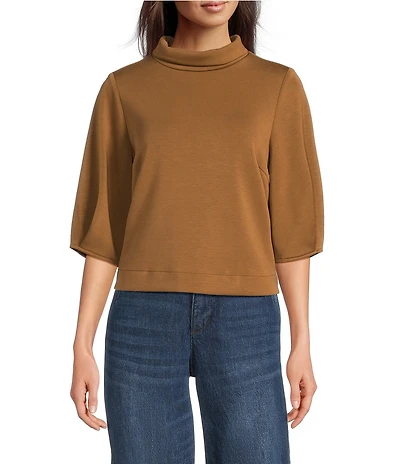 Democracy Mock Neck 3/4 Sleeve Crop Knit Top