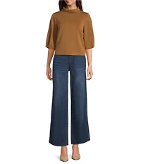 Democracy Mock Neck 3/4 Sleeve Crop Knit Top