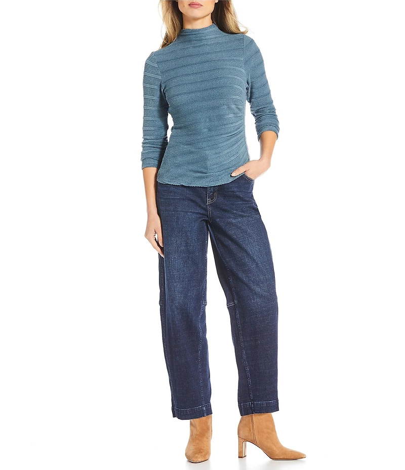 Democracy Mock Neck Long Sleeve Asymmetrical Side Rouching Knit Top