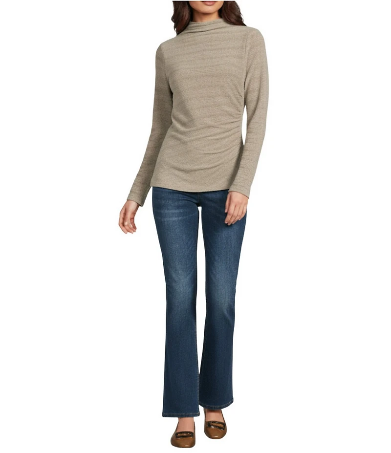 Democracy Mock Neck Long Sleeve Asymmetrical Side Rouching Knit Top