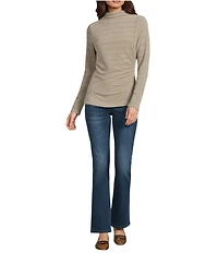 Democracy Mock Neck Long Sleeve Asymmetrical Side Rouching Knit Top