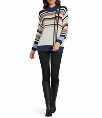 Democracy Mock Neck Long Sleeve Placement Striped Sweater