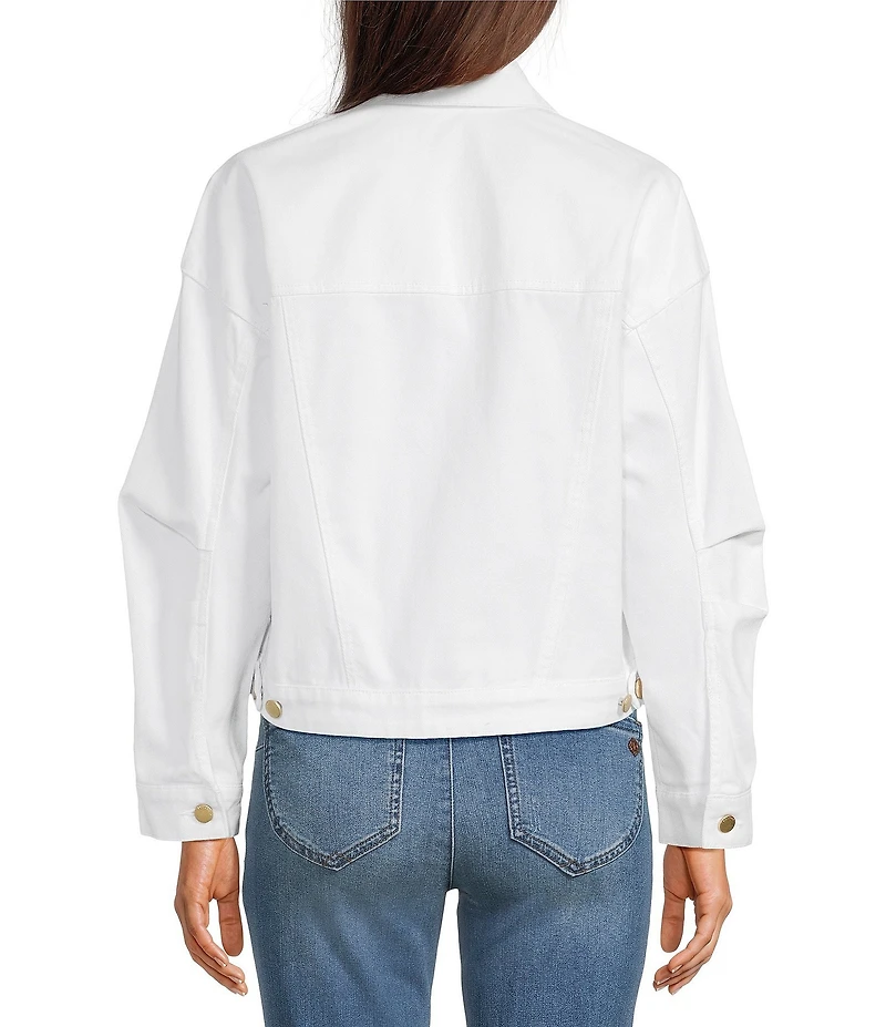 Democracy Oversized Point Collar Long Barrel Sleeve Hi-Low Hem Button Front Jacket