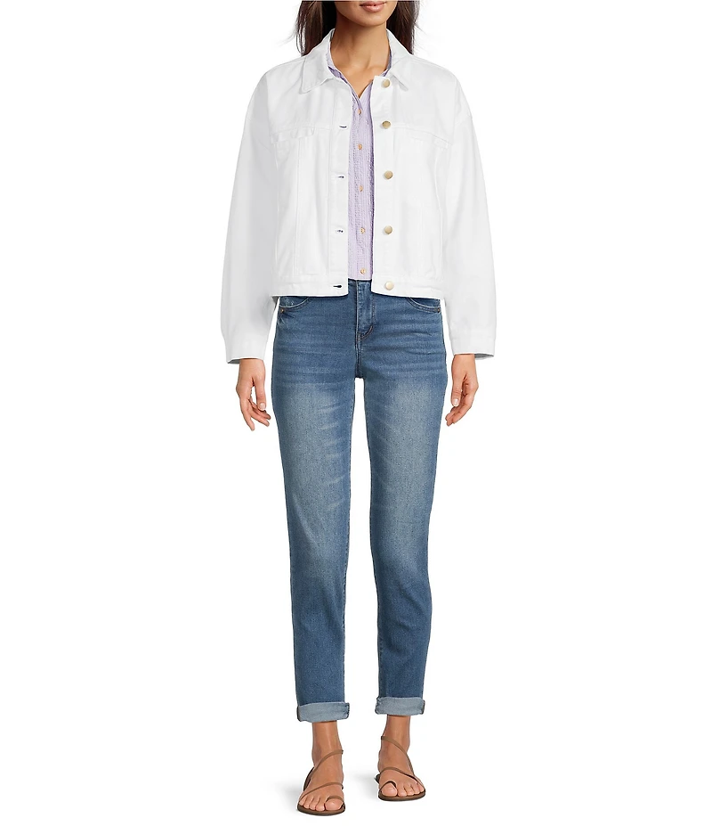 Democracy Oversized Point Collar Long Barrel Sleeve Hi-Low Hem Button Front Jacket